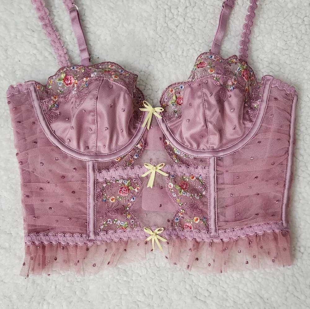 New!For Love And Lemons Daphne‎ Embroidered Bustier Pale Pink - Picture 8 of 14